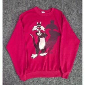 Vintage 90s Looney Tunes Sylvester the Cat Sweatshirt XL Pink Jerzees USA Made‎
